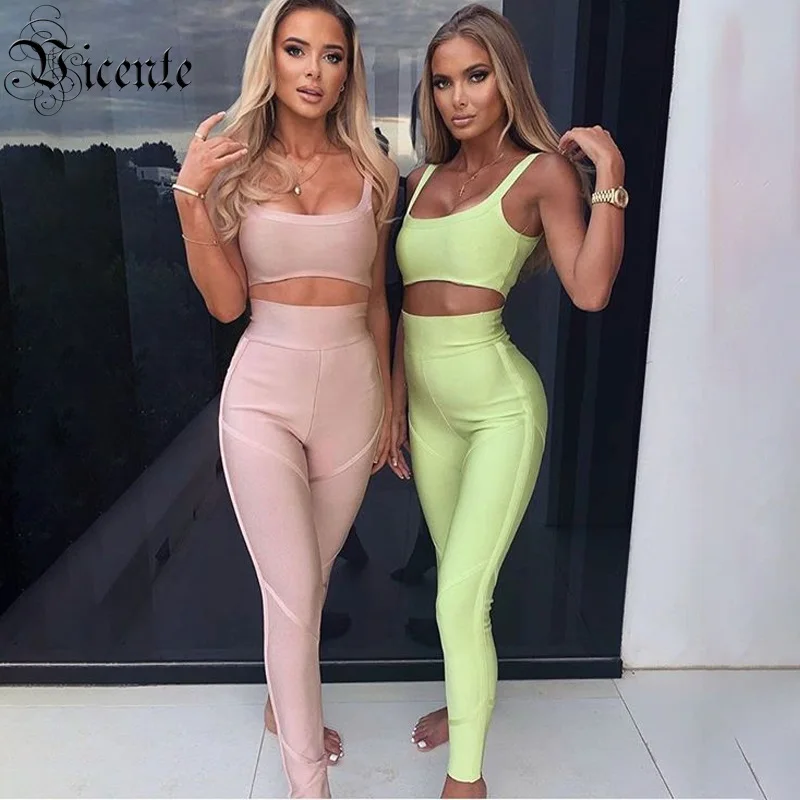 Комплект из двух предметов VC модный пикантный топ и брюки с ремешком в стиле