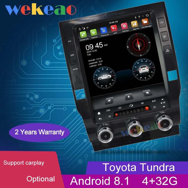 

Wekeao 12.1" Vertical Screen Tesla Style 1 Din Android 8.1 Car Radio For Toyota Tundra Car Dvd Multimedia Player GPS 4g Carplay