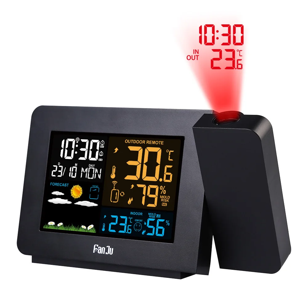 

LCD Digital Color Screen Weather Station Projector Backlight Projection Clocks Weather Forecasting Alarm Clocks