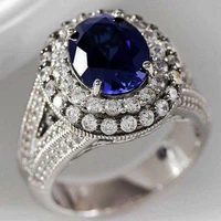 popular rhinestone zircon ladies ring with blue crystal silver color for women female wedding engagement hand jewelry size 6 10