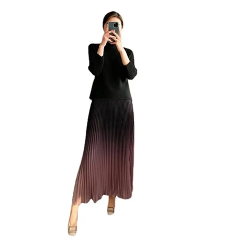 

Miyake handmade pleated skirt female long skirt summer 2021 new gradient color high-end temperament mid-length pleated skirt