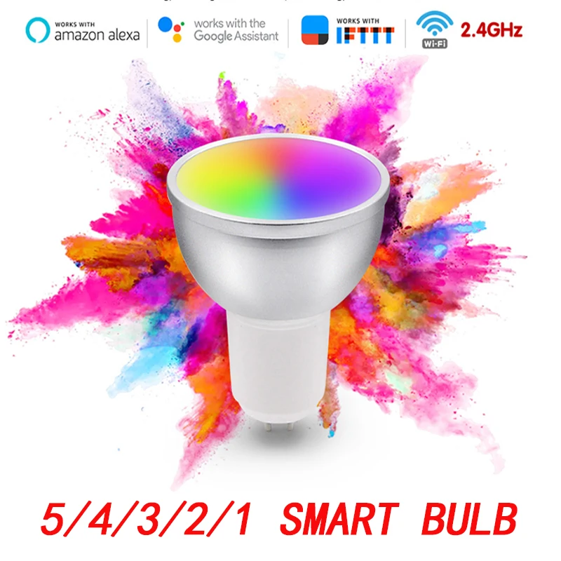 

WiFi Smart LED Bulbs GU10 RGB+CW 5W Dimmable Lamps Smart Home Smart Life Remote Control Light Bulbs Work With Alexa/Google