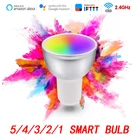 Wi-Fi Смарт-светодиодные лампы GU10 RGB + CW 5W светодиоидная лампа с регулируемой яркостью лампы Smart Home приложение Smart Life дистанционного Управление Светильник лампы работать с AlexaGoogle