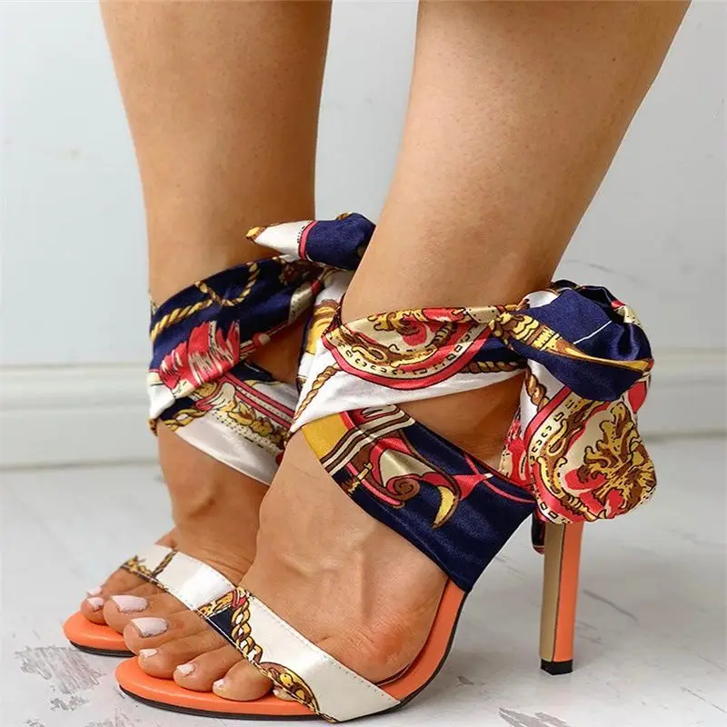 

Сандалии-гладиаторы женские на высоком тонком каблуке, пикантные туфли-лодочки с открытым носком, туфли с перекрестными ремешками, обувь дл...