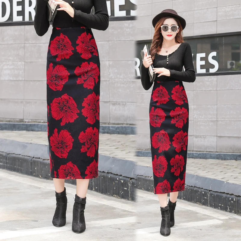 Лидер продаж 2019 модная облегающая юбка карандаш Осенняя Зимняя шерстяная Falda Mujer