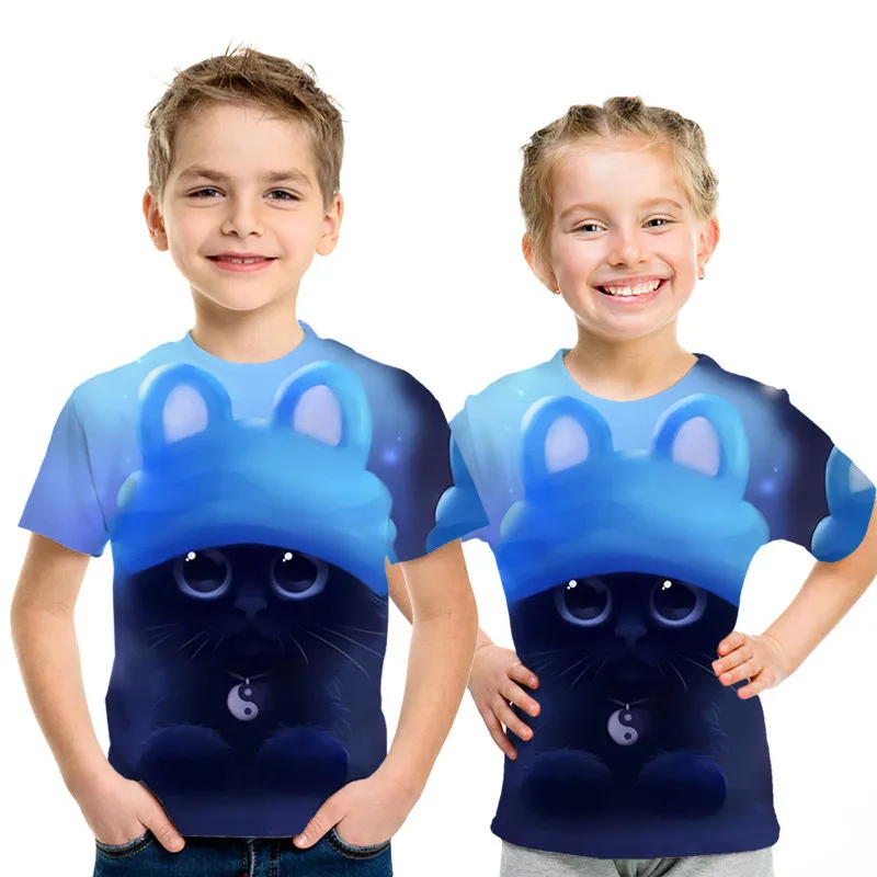 

T-Shirts For Girls Boys 3d Print T Shirt Girls Cartoon Cat Kids Tshirt Summer Teen Clothes For Girls 3 4 5 6 8 10 12 13 14 Year
