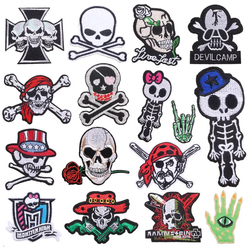 

Horror Skull Stickers Patch Thermocollant Iron On Patches For Clothing Embroidery Sewing 3D Badge Apparel Accessories Applique