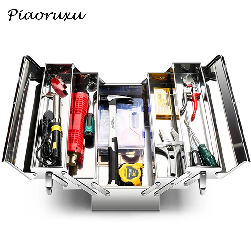Набор инструментов из нержавеющей стали трехуровневый Складной бытовой ящик для