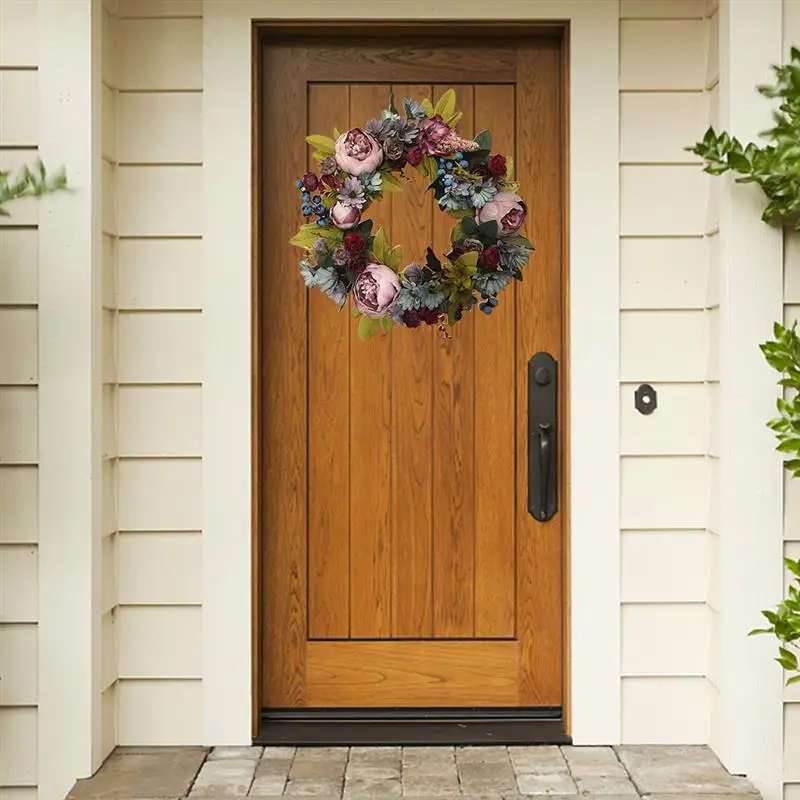 

Peony Wreath Artificial Flower Wreaths Door Peonies Wreath with Green Leaves Spring Wreath for Halloween Christmas Wedding