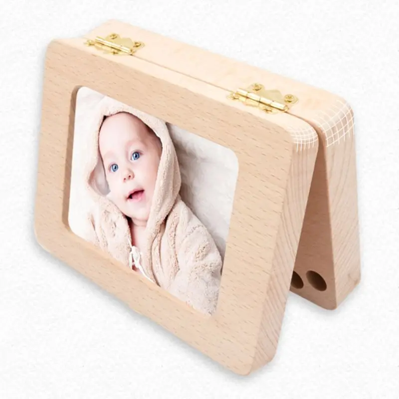 

G2AD Wooden Photo Frame Fetal Hair Deciduous Tooth Organizer Milk Teeth Storage Box Newborn Baby Souvenirs Gift