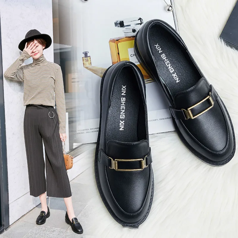 New Women Flat Shoes Round Toe Lace-Up Oxford Shoes Woman Genuine Leather Brogue Women Platform Shoes Women Loafers
