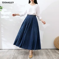 tiyihailey free shipping 2020 long maxi a line skirts women elastic waist spring and summer denim jeans dot skirt lady skirts