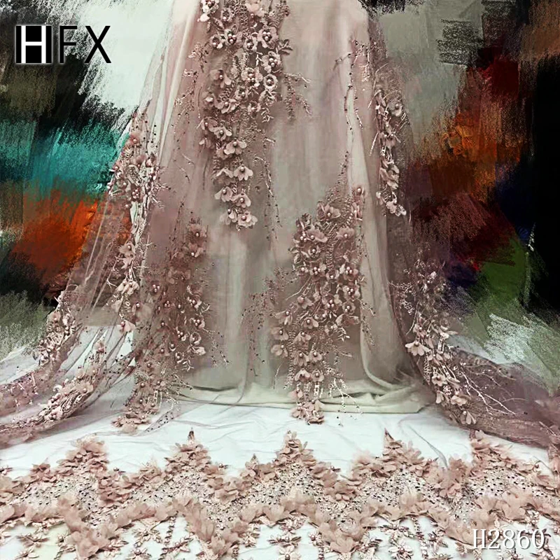 HFX Последние 3D кружева аппликация цветок ткань цена вышитые бисером кружева ткань Свадебное кружево для женщин H2860