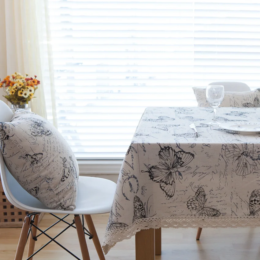 

Butterfly Printing Table Cloth Rectangular American Country Table Cover Plain Dining Coffee Tea White Table Cover Cloth