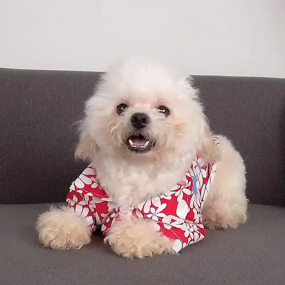 

50% Hot Sales!!! Dog T-shirt Chrysanthemum Printing Two-legged Cotton Button Design Vest for Summer