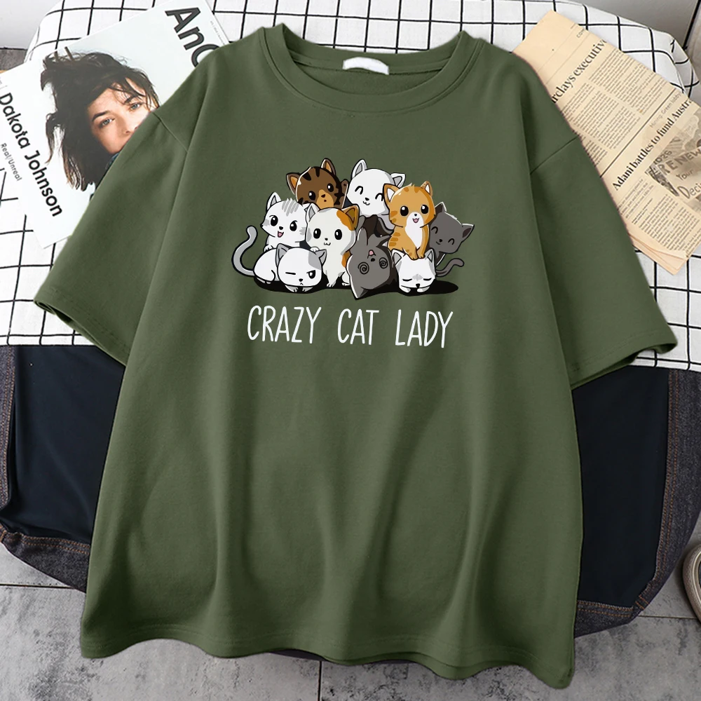 

Creativity Crazy Cats Lady Tshirt For Mens Printed Streetwear Tee Shirts Vintage Casual Tshirt Summer Short Sleeve Mens T Shirts