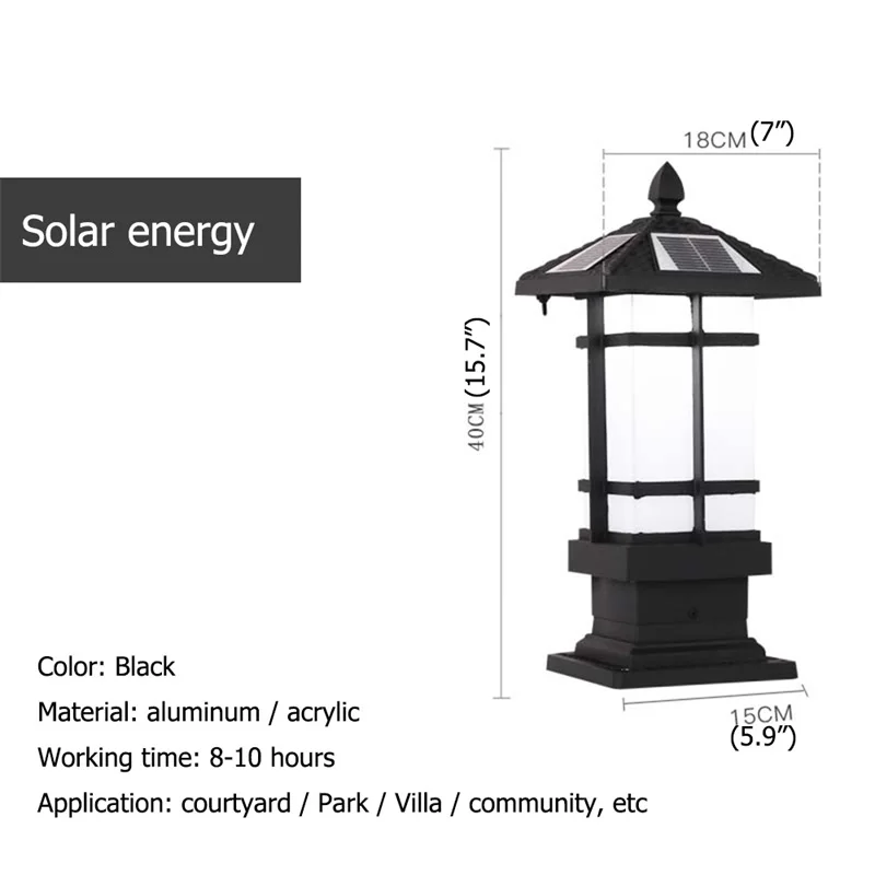

BRIGHT Patio LED pillar lighting Solar Waterproof Modern Outdoor Post Light Fixture For Porch Balcony Courtyard Villa