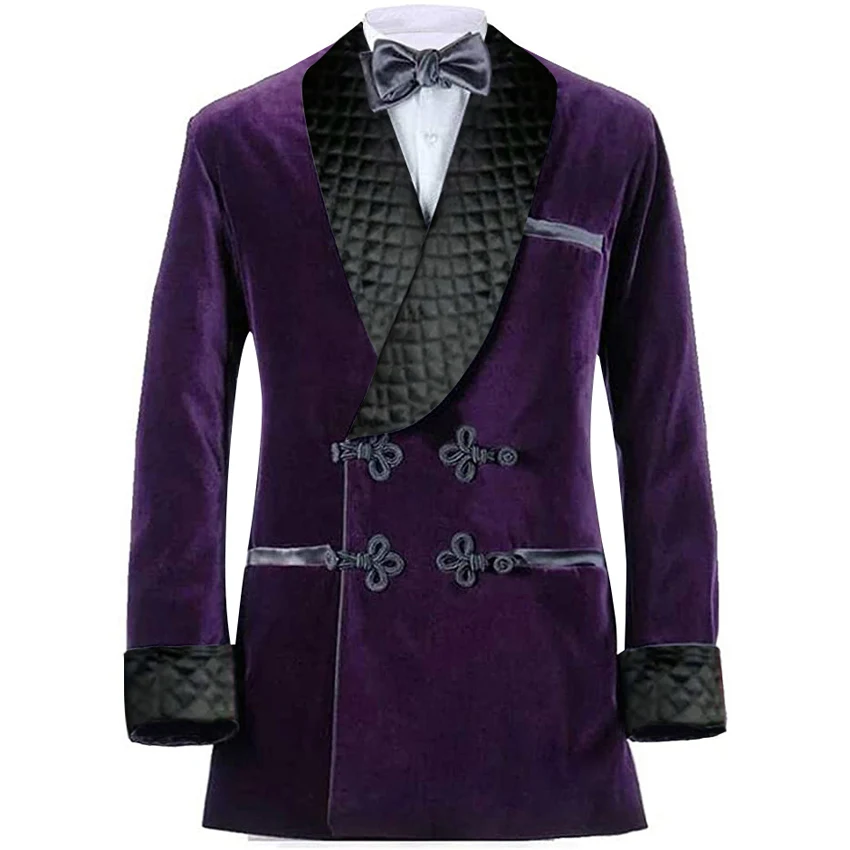 Latest Designs Purple Velvet Smoking Jacket Shawl Lapel Formal Wedding Tuxedo Double Breasted Dinner Party Suit Blazer