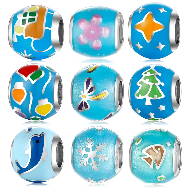 

S925 pure silver beads creative enamel cartoon ball beads DIY Bracelet accessories silver loose beads