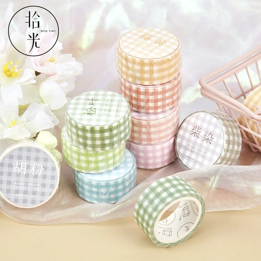 Клейкая лента в клетку Washi Kawaii декоративная клейкая широкая Маскировочная для
