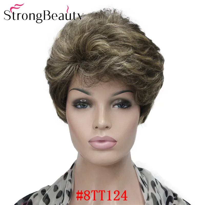 StrongBeauty синтетические Короткие Волнистые Волосы пышные натуральные светлые/серебристо-серые парики с челкой для женщин много цветов на выбор