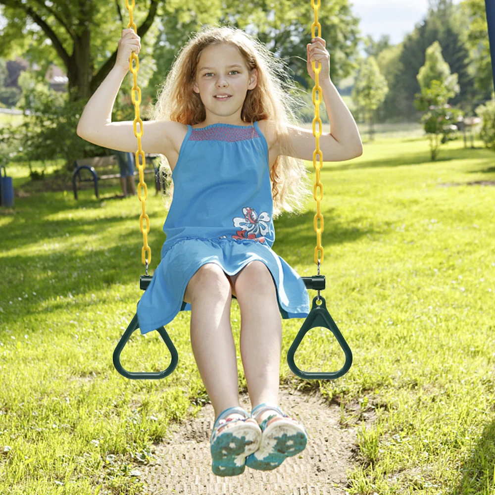 

Outdoor Trapeze Swing Bar and Rings Heavy Duty Playground Swing Set with 47'' Plastic Coated Chains and Carabiners