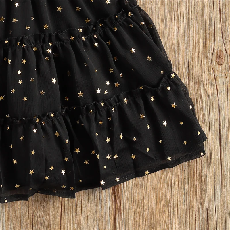 

Children Sleeveless Bronzing Dress with Ruffle, Girls Round Collar Middle Length Princess Dresses