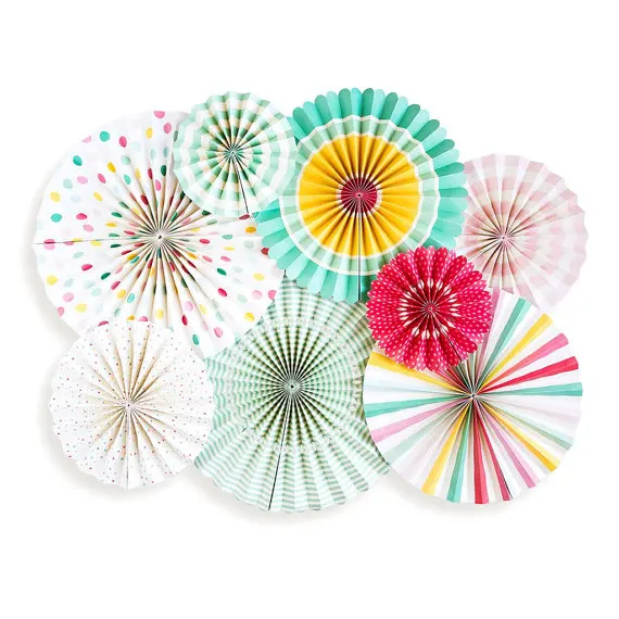 8 шт. бумажные вентиляторы вечерние с розочками коралловые золотые детские