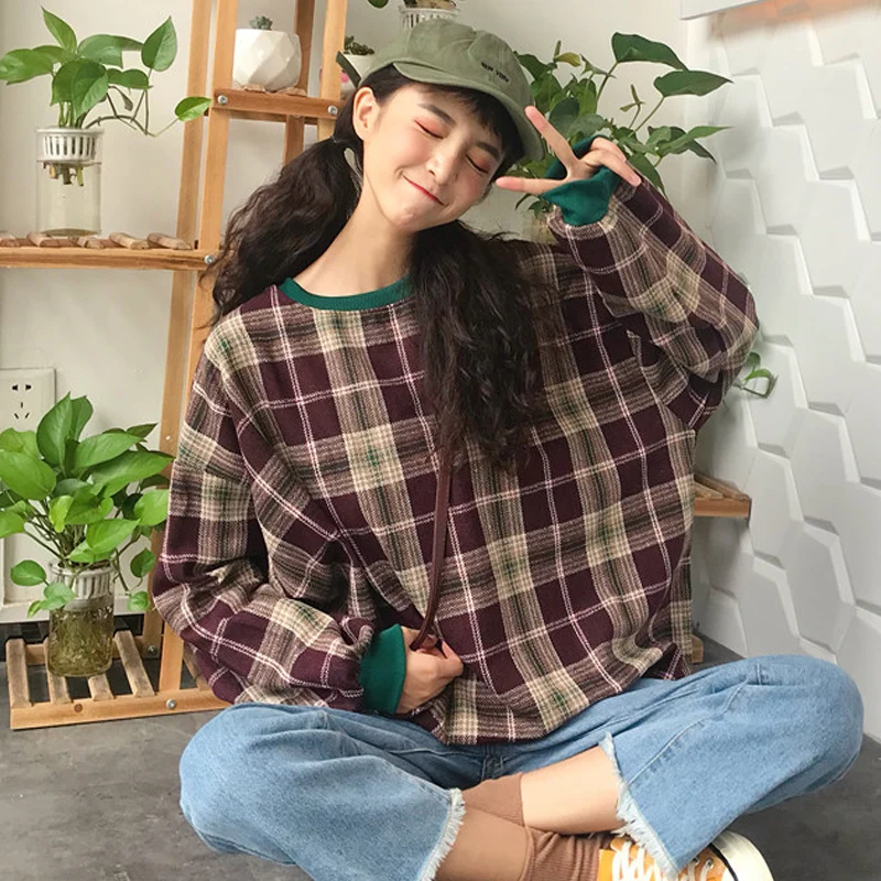 Толстовки женские Ulzzang новая весенняя Осенняя тонкая свободная клетчатая модная простая Женская одежда с длинным рукавом шикарная толстовка с капюшоном - Цвет: khaki