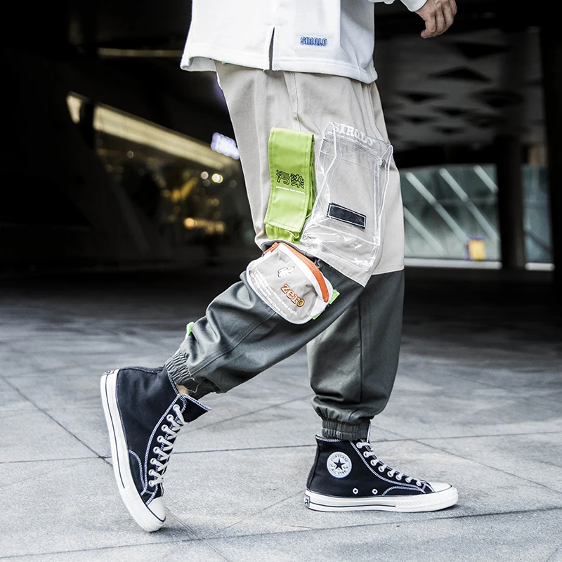 Лоскутные брюки шаровары для бега Харадзюку с несколькими карманами мужские в