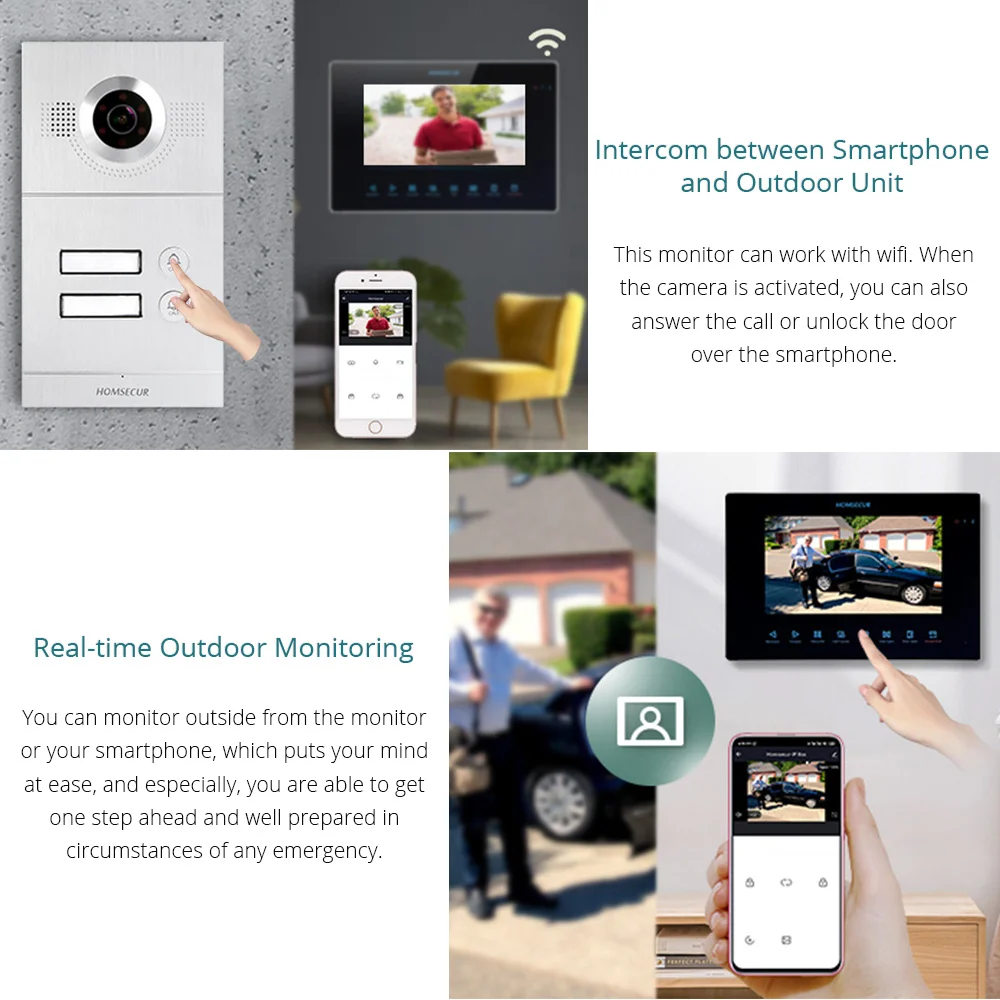HOMSECUR 7 &quotWI FI видео телефон двери внутренной связи Системы с Запись для семьи 2 BC121HD