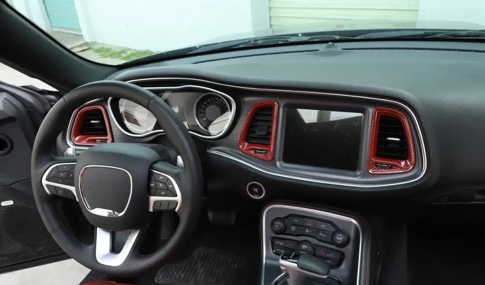 

Center Console Air Conditioning Vent Decoration Stickers for Dodge Challenger 2015+ Car Interior Accessory ABS Red Carbon Fiber