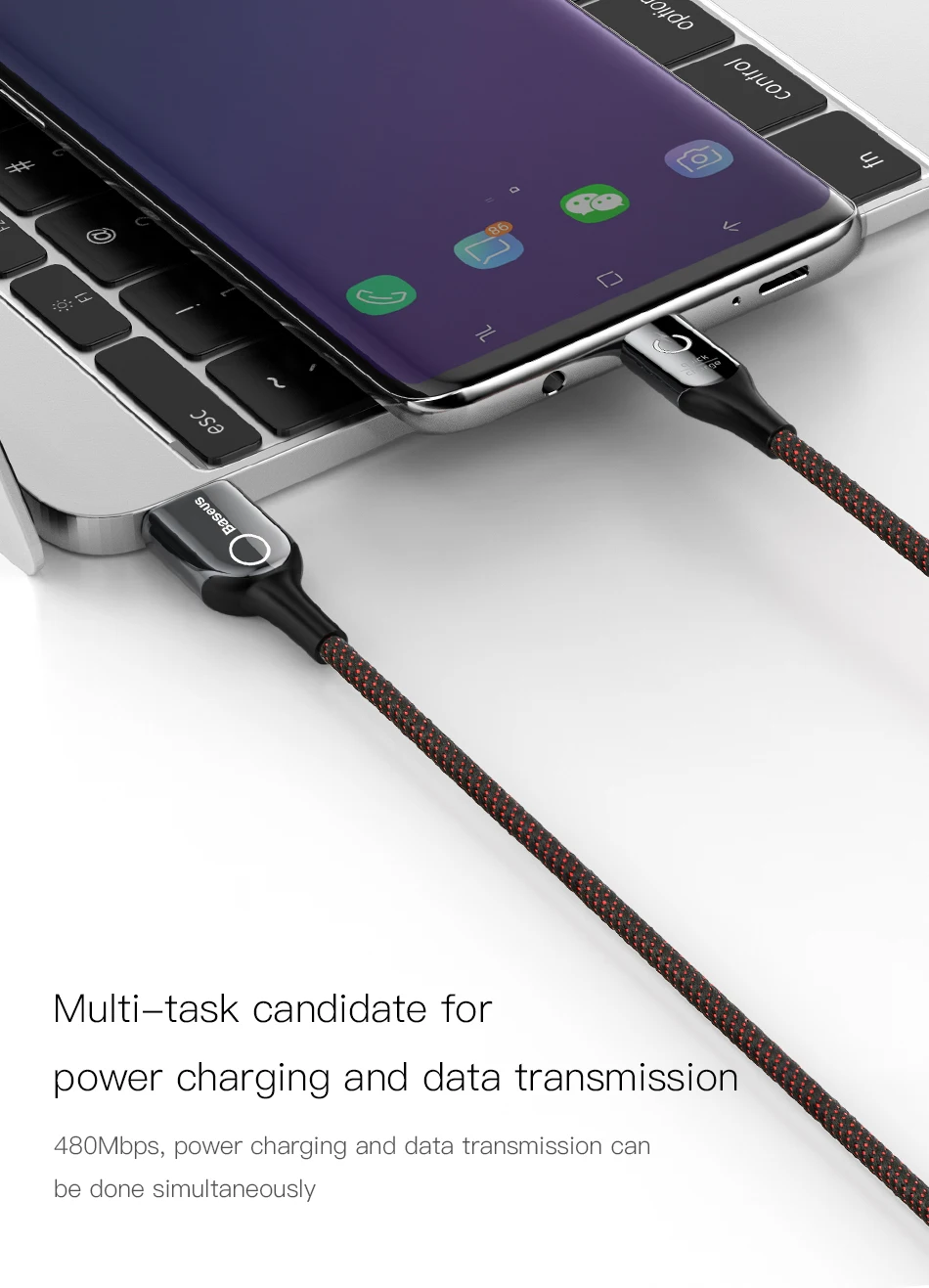 Baseus Led light usb type c кабель 3A Быстрая зарядка данных для samsung s8 s9 huawei oneplus 6 5 xiaomi note 7 зарядный кабель Android