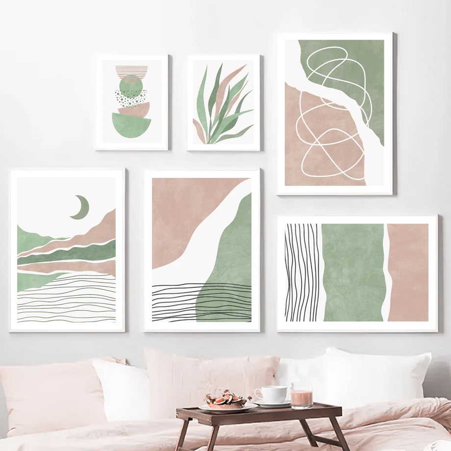 

Pink Green Abstract Moon Sun River Aquatic Art Canvas Painting Nordic Posters And Prints Wall Pictures For Living Room Decor