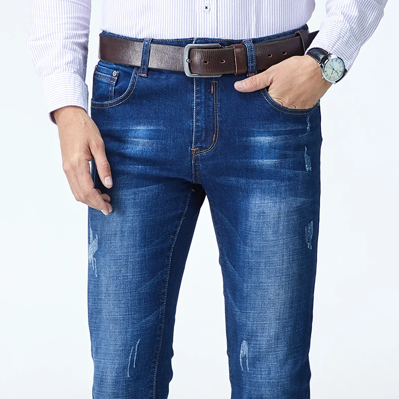 

QUANBO Brand Men's Slim Fit Jeans 2019 Autumn New Fashion Business Classic Style Stretch Jeans Casual Denim Pants Men Trousrs