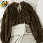 Сексуальные прозрачные кружевные топы YornMona, женские весенне-летние укороченные топы на шнуровке с открытой спиной, французская романтичная белая короткая блузка, рубашки