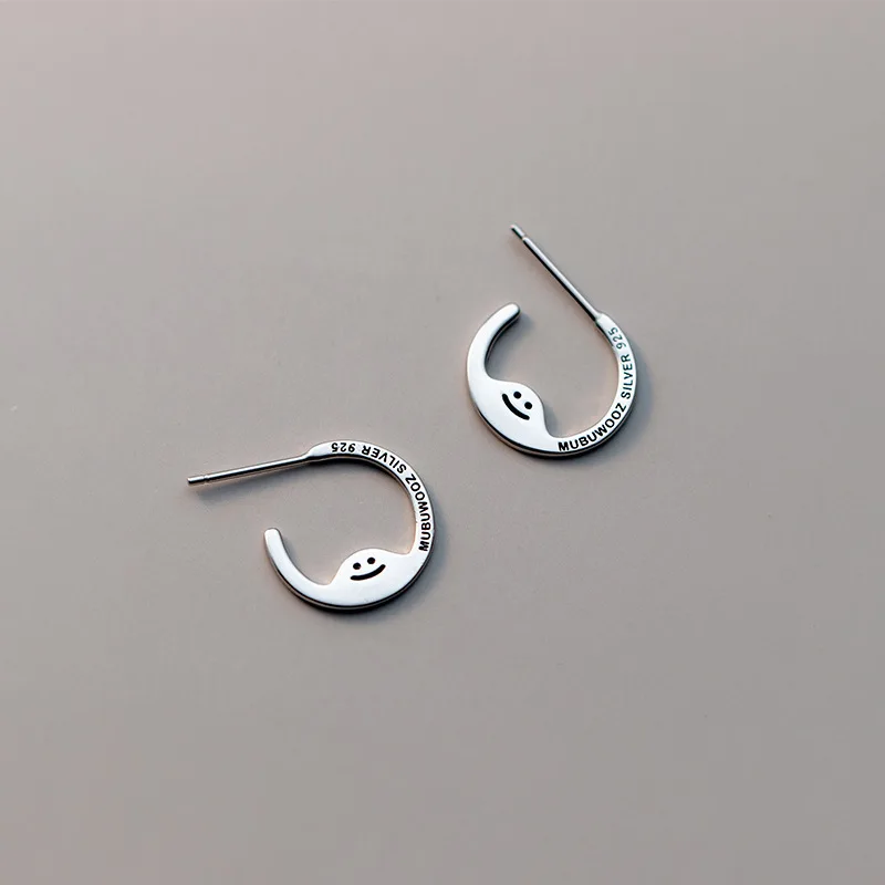 

S925 Sterling Silver Cute Cartoon Stud Earrings Female Curved Letter For Girls Fashion Jewelry