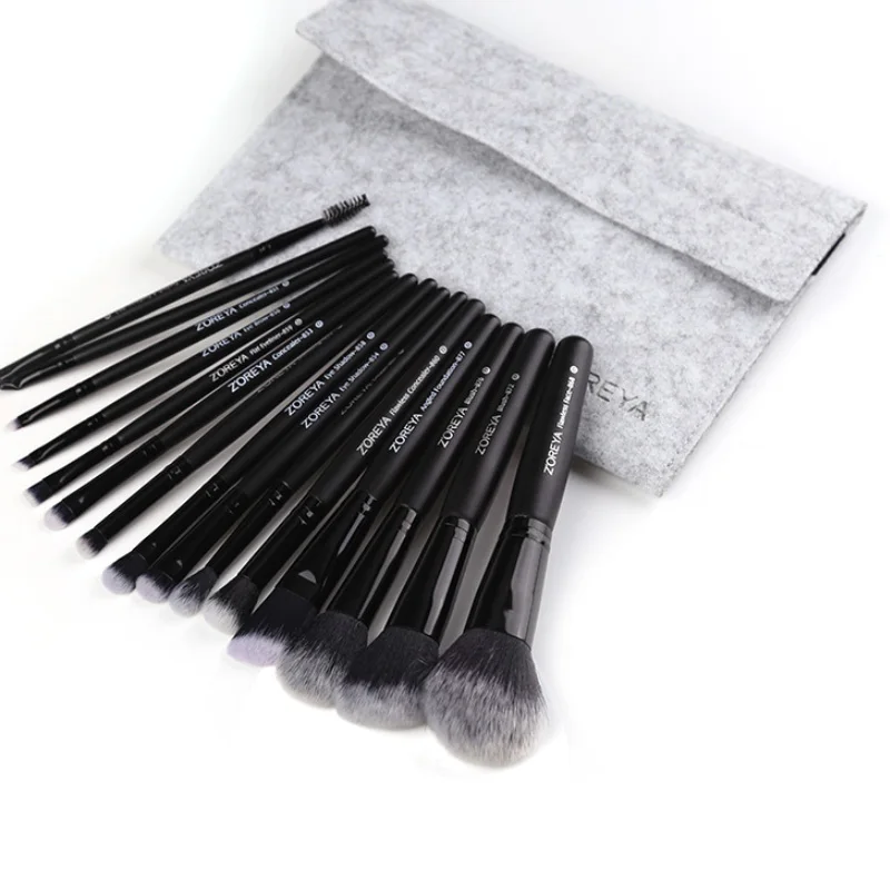 

15 Gift Makeup Brush Kit Rayon Black Wooden Handle Makeup Brush Set