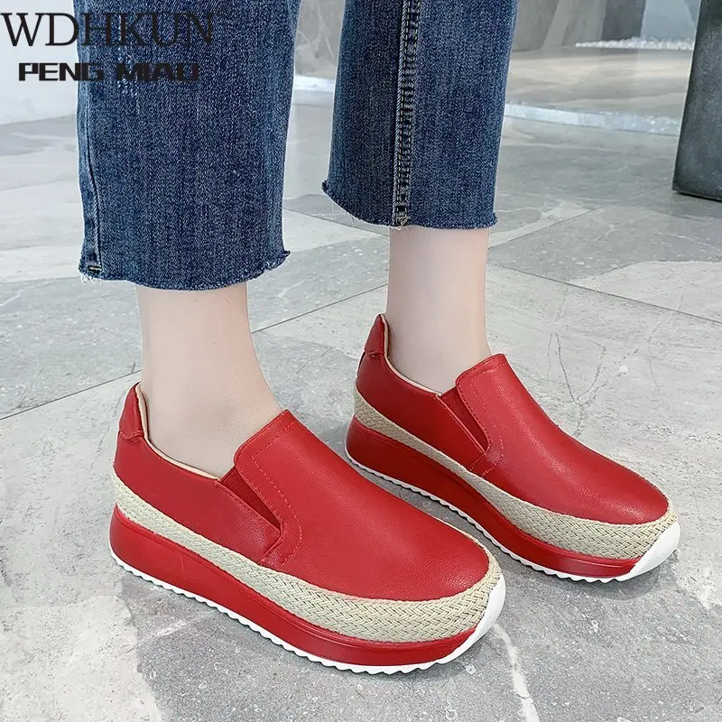 

Women Slip On Loafers Ladies Sewing Platform Vulcanized Shoes Woman PU Leather Fashion Casual Footwear Female Comfort Shoe 2020