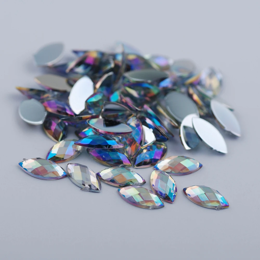 Clear Crystal AB 5x10 мм, 100 штук, плоская задняя сторона, маркиза, грань земли, прозрачный кристалл, цветные акриловые стразы, бусины для украшения своими руками - Цвет: Clear Crystal AB
