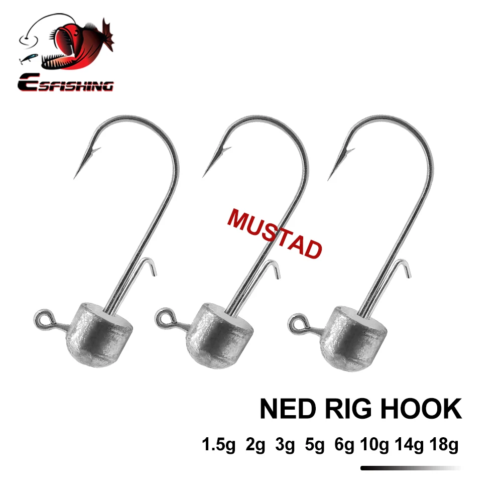 ESFISHING Pesca Ned Rig крюк джиг головка 1.5g 2 г 3 5g 6 10 14 18 Крючки Mustad для