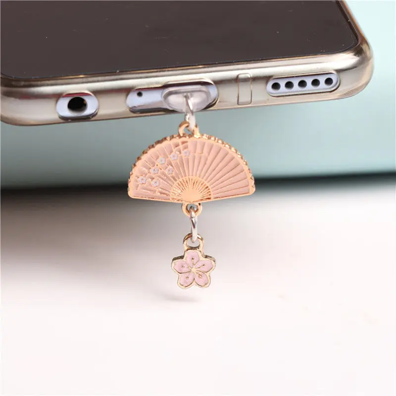 anti dust plug charm kawaii retro fan earphones jack plug 3 5mm for iphone charging port jack stopper cap phone accessories free global shipping