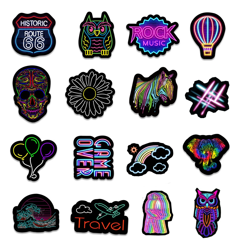 103050100pcs cool neon light graffiti stickers skateboard guitar laptop motorcycle waterproof toy cartoon sticker for kids free global shipping