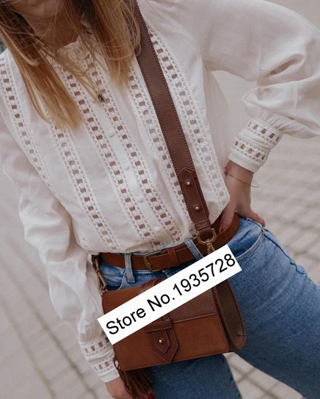 Yidora Женская шелковая блузка с длинным рукавом кружевом и вырезами | одежда