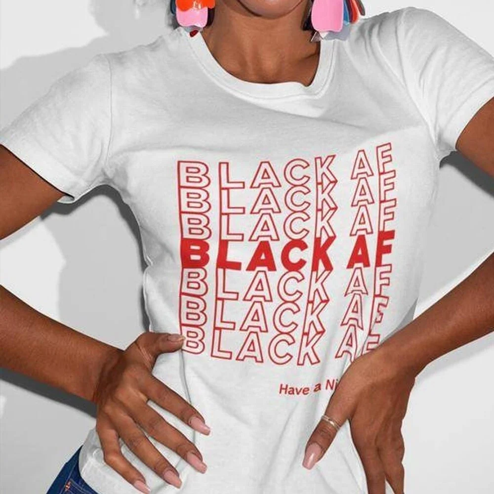 

HAHAYULE-JBH Black Af Women T Shirts Black History Shirt Tumblr Black Lives Matter Womens Clothing Short Sleeved Tee Shirt