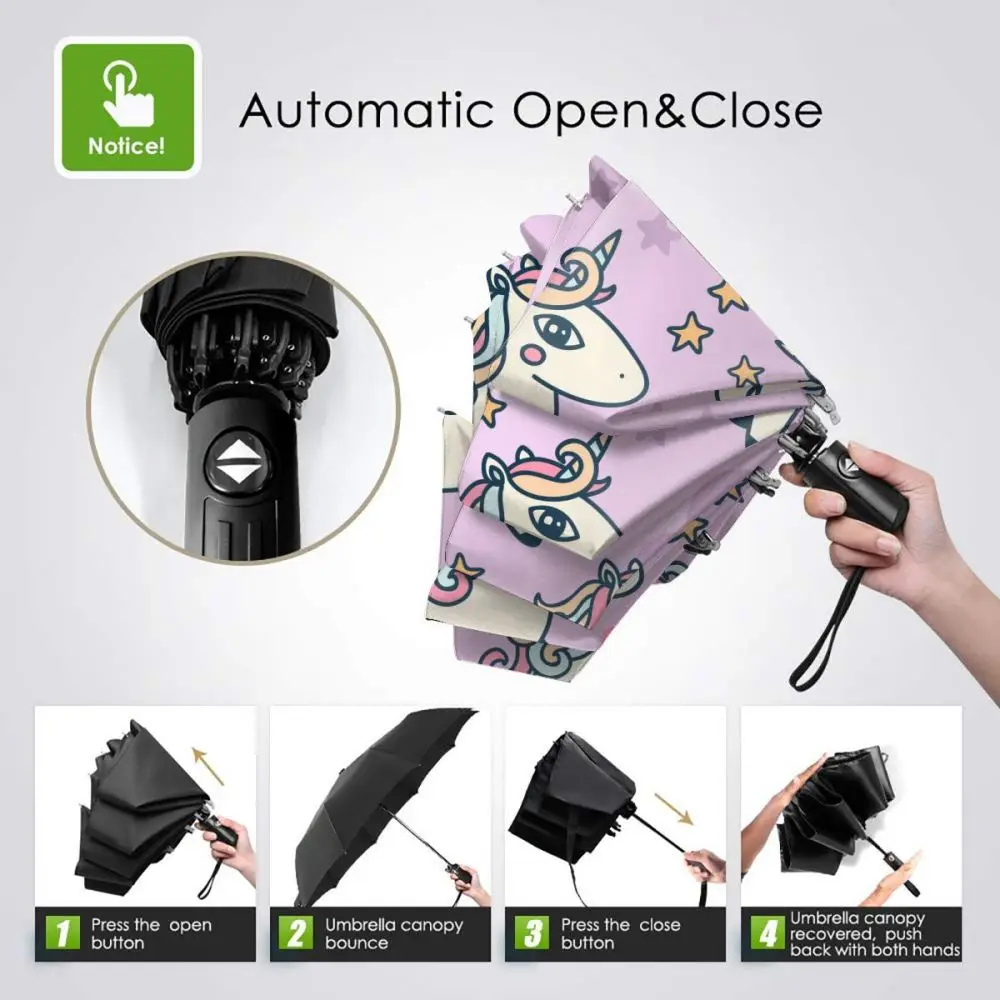 Зонт женский Автоматический трехскладной с принтом ЕДИНОРОГ И звезды - купить по