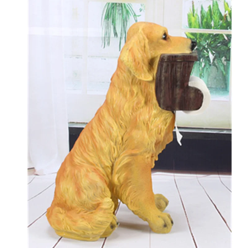 Cute Puppy Statue Simulation Animal Dog Golden Retriever Creative Tissue Box Home Bathroom Decor Roll holder Action Figure Toy | Игрушки и