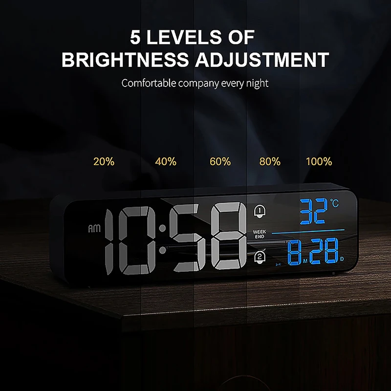 

Music LED Digital Alarm Clock Temperature Date Display Desktop Mirror Clocks