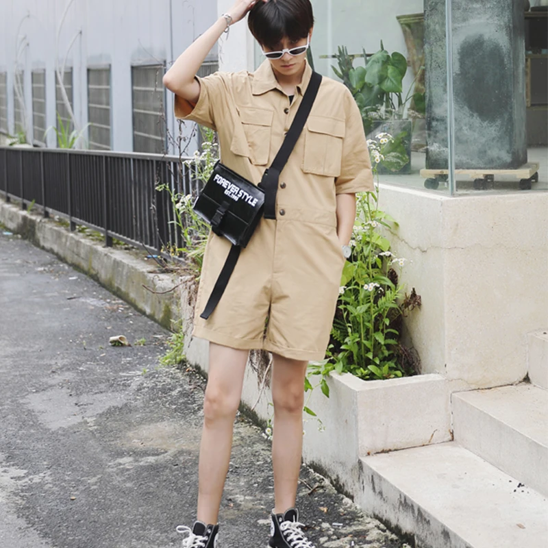 

Cool Shirt Youth trendy men's summer one piece pants dress Korean casual straight tube short sleeve thin style retro solid summe