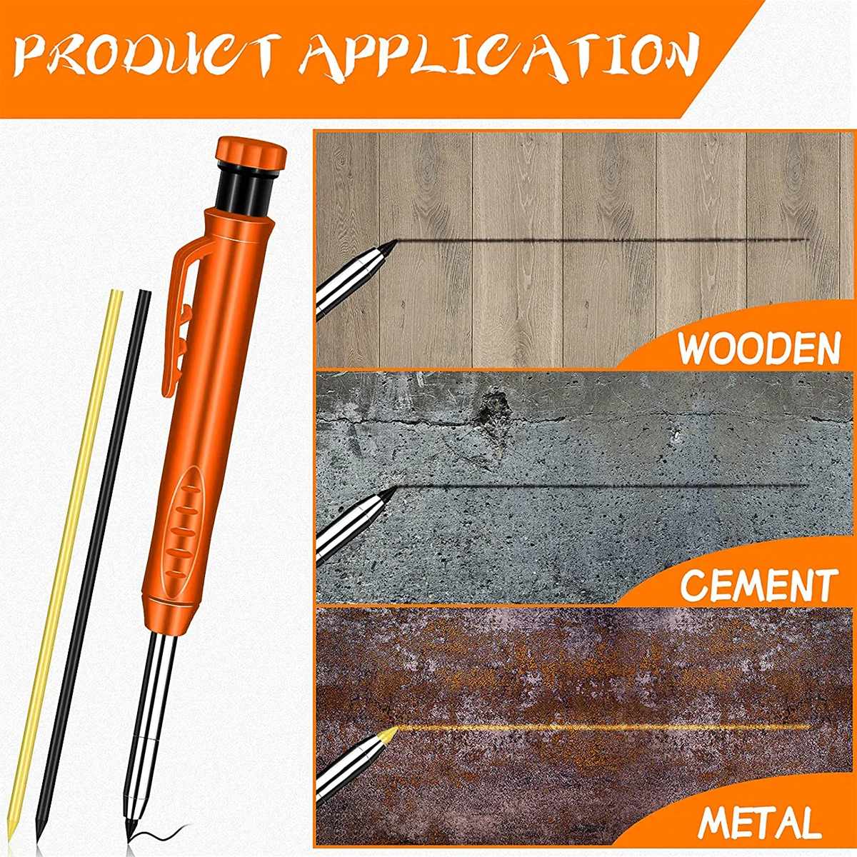 

Solid Carpenter Pencil Flooring Marker Architect Construction Woodworking Tool Built-in Sharpener Deep Hole Mechanical Pencil